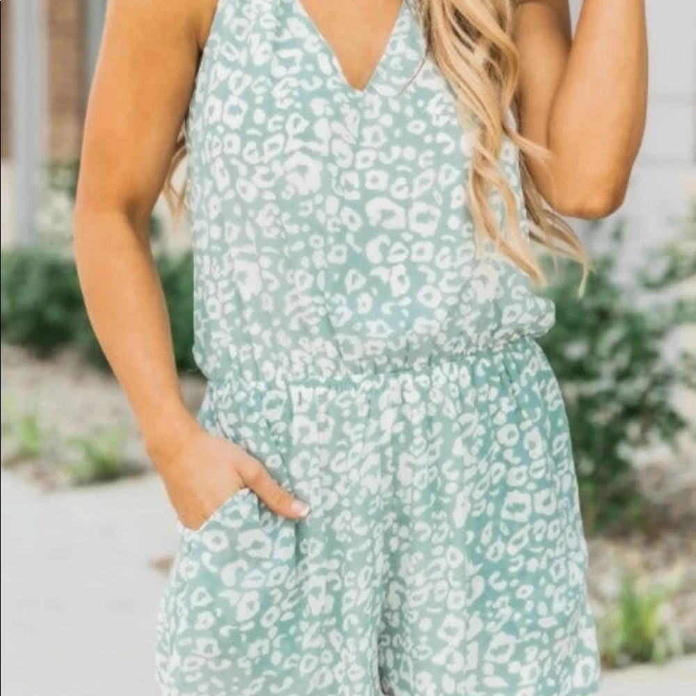 Pink Lily Green Cheetah Romper M
